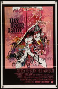 9p569 MY FAIR LADY int'l 1sh '64 classic art of Audrey Hepburn & Rex Harrison by Bob Peak!