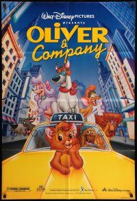 9p597 OLIVER & COMPANY DS 1sh R96 Disney cartoon cats & dogs in New York City!