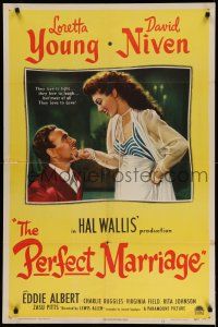 9p627 PERFECT MARRIAGE style A 1sh '46 great close up of Loretta Young holding David Niven's chin!