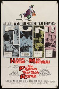 9p633 PIGEON THAT TOOK ROME 1sh '62 great images of Charlton Heston & sexy Elsa Martinelli!