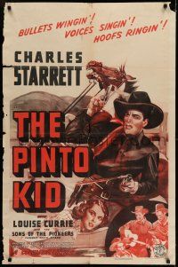 9p634 PINTO KID 1sh '40 great cowboy western artwork of Charles Starrett and Louise Currie!