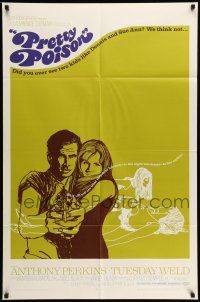 9p648 PRETTY POISON 1sh '68 cool artwork of psycho Anthony Perkins & crazy Tuesday Weld!