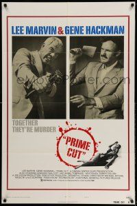 9p650 PRIME CUT style B 1sh '72 Lee Marvin w/machine gun, Gene Hackman w/cleaver!