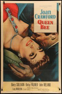 9p656 QUEEN BEE style B 1sh '55 c/u of sexy Joan Crawford being kissed by Barry Sullivan!