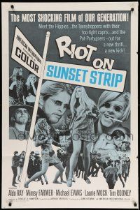 9p681 RIOT ON SUNSET STRIP 1sh '67 hippies with too-tight capris, crazy pot-partygoers!