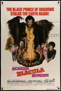 9p715 SCREAM BLACULA SCREAM 1sh '73 great artwork of black vampire William Marshall & Pam Grier!