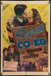 9p724 SECRETS OF A CO-ED 1sh '42 Otto Kruger & Tina Thayer kiss close-up!