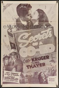 9p725 SECRETS OF A CO-ED 1sh R48 close-up of Tina Thayer kissing a man!