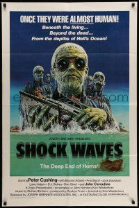 9p741 SHOCK WAVES 1sh '77 Peter Cushing, art of Nazi zombies terrorizing boat!