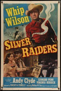 9p746 SILVER RAIDERS 1sh '50 great image of Whip Wilson with smoking gun & Andy Clyde!