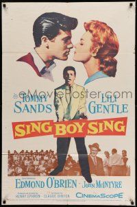 9p754 SING BOY SING 1sh '58 romantic close up of Tommy Sands & Lili Gentle, rock & roll!