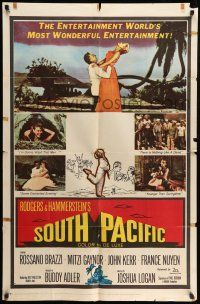 9p775 SOUTH PACIFIC 1sh '59 Rossano Brazzi, Mitzi Gaynor, Rodgers & Hammerstein musical!