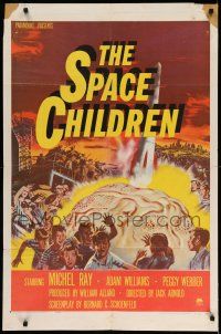 9p777 SPACE CHILDREN 1sh '58 Jack Arnold, great sci-fi art of kids, rocket & giant alien brain!