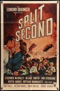 9p781 SPLIT SECOND style A 1sh '53 art of Stephen McNally kissing Alexis Smith, Dick Powell noir!