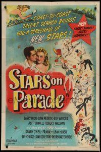 9p787 STARS ON PARADE 1sh '44 Larry Parks musical, coast-to-coast talent search, cool art!