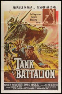9p819 TANK BATTALION 1sh '58 cool artwork of Korean War battleground heroes blasting thru!