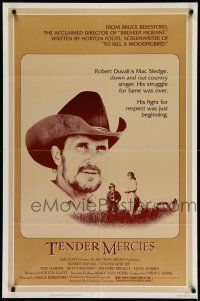 9p829 TENDER MERCIES 1sh '83 Bruce Beresford, Best Actor Robert Duvall & Tess Harper!