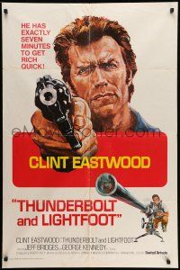9p858 THUNDERBOLT & LIGHTFOOT int'l 1sh '74 artwork of Clint Eastwood with HUGE gun!