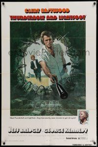 9p859 THUNDERBOLT & LIGHTFOOT style A 1sh '74 art of Clint Eastwood with HUGE gun by Ken Barr!