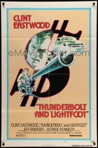 9p862 THUNDERBOLT & LIGHTFOOT style D 1sh '74 art of Clint Eastwood with HUGE gun by Arnaldo Putzu!