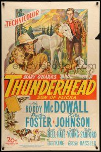 9p863 THUNDERHEAD - SON OF FLICKA 1sh '44 cool stone litho of Roddy McDowall with beloved pony!