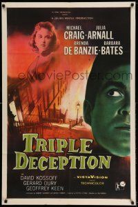 9p898 TRIPLE DECEPTION 1sh '57 artwork of Michael Craig, directed by Guy Green!