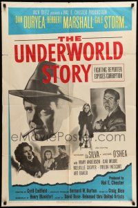 9p918 UNDERWORLD STORY 1sh '50 Dan Duryea, Herbert Marshall, Gale Storm, cool newspaper design!