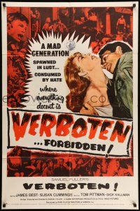 9p932 VERBOTEN style D 1sh '59 Sam Fuller, World War II, where everything is forbidden!