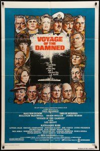9p942 VOYAGE OF THE DAMNED style B 1sh '76 Faye Dunaway, Max Von Sydow, Richard Amsel art of cast!