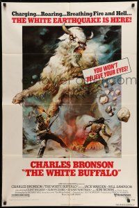 9p972 WHITE BUFFALO 1sh '77 Charles Bronson, great Boris Vallejo action art of giant buffalo!