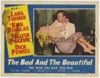 9r562 BAD & THE BEAUTIFUL LC #8 '53 great c/u of Kirk Douglas carrying sexy Lana Turner!