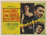 9r036 BETRAYED TC '54 art of Clark Gable, Victor Mature & sexy brunette Lana Turner!