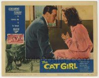 9r603 CAT GIRL LC #7 '57 c/u of scared Barbara Shelley in her prison cell with Robert Ayres!