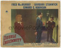9r656 DOUBLE INDEMNITY LC #7 '44 great 3-shot of Barbara Stanwyck, MacMurray & Edward G. Robinson!