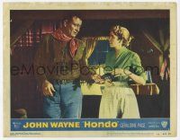 9r734 HONDO 3D LC #1 '53 John Wayne hands his pistol to pretty Geraldine Page for protection!