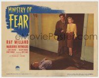 9r809 MINISTRY OF FEAR LC #2 '44 Fritz Lang noir, Ray Milland & Marjorie Reynolds look at dead guy!