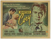 9r255 MISTER CORY TC '57 art of professional poker player Tony Curtis & kissing sexy Martha Hyer!