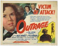 9r296 OUTRAGE TC '50 directed by Ida Lupino, scared Mala Powers is the victim of attack!