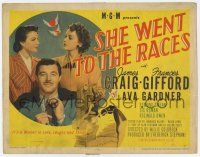 9r379 SHE WENT TO THE RACES TC '45 James Craig, Ava Gardner, horse race betting, cool art!