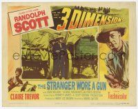 9r915 STRANGER WORE A GUN 3D LC '53 cowboy Randolph Scott with rifle between two wagons!