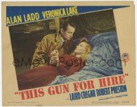 9r934 THIS GUN FOR HIRE LC #7 R45 Alan Ladd stares down at sexy Veronica Lake laying in bed!