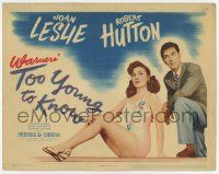9r484 TOO YOUNG TO KNOW TC '45 close up of Robert Hutton & sexy Joan Leslie in swimsuit!