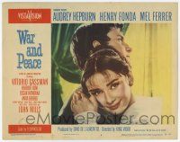 9r966 WAR & PEACE LC #3 '56 romantic close up of Audrey Hepburn embracing Mel Ferrer!