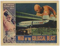 9r968 WAR OF THE COLOSSAL BEAST LC #4 '58 giant man looks down at TWA airplane at airport!