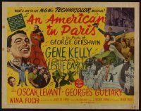 9t016 AMERICAN IN PARIS LAMINATED style B 1/2sh '51 montage of Gene Kelly & Leslie Caron dancing!