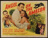 9t018 ANGEL ON THE AMAZON style A 1/2sh '48 art of George Brent, Vera Ralston, panther attack!