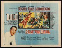 9t029 BEAT THE DEVIL style B 1/2sh '53 art of Humphrey Bogart with Lollobrigida & Jennifer Jones!