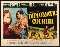 9t084 DIPLOMATIC COURIER 1/2sh '52 cool art of Patricia Neal pulling a gun on Tyrone Power!