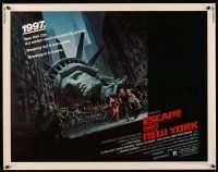 9t097 ESCAPE FROM NEW YORK 1/2sh '81 Carpenter, art of handcuffed Lady Liberty by Watts!