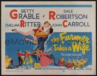 9t103 FARMER TAKES A WIFE 1/2sh '53 artwork of Dale Robertson holding up sexy Betty Grable!